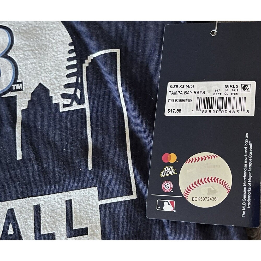 MLB Tampa Bay Rays Girls Navy Blue T Shirt Size XS 4/5 NWT - Picture 3 of 3